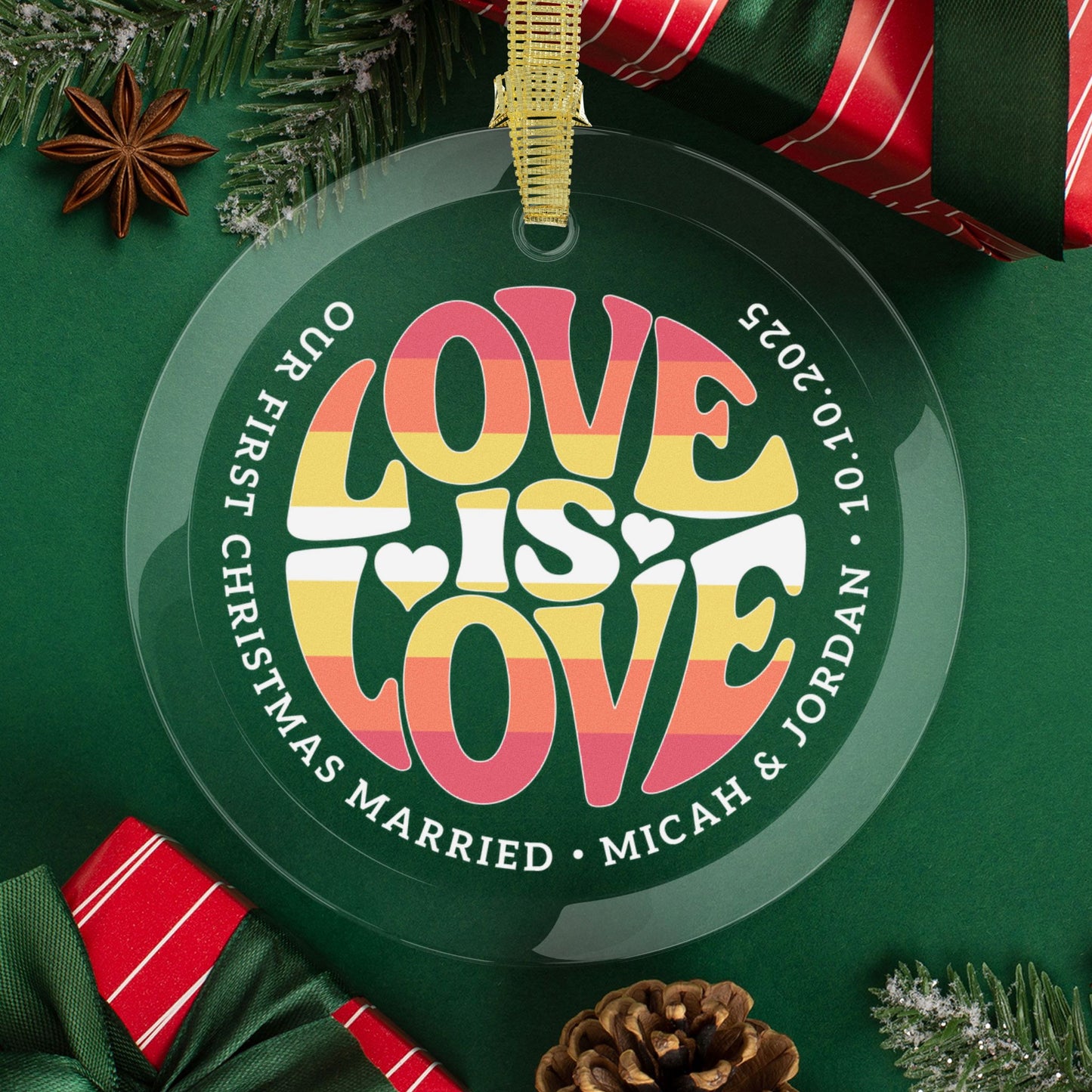 1 pc Round One Size Custom Glass Love is Love Non-Binary Girl Pride 3.5" Circle Ornaments