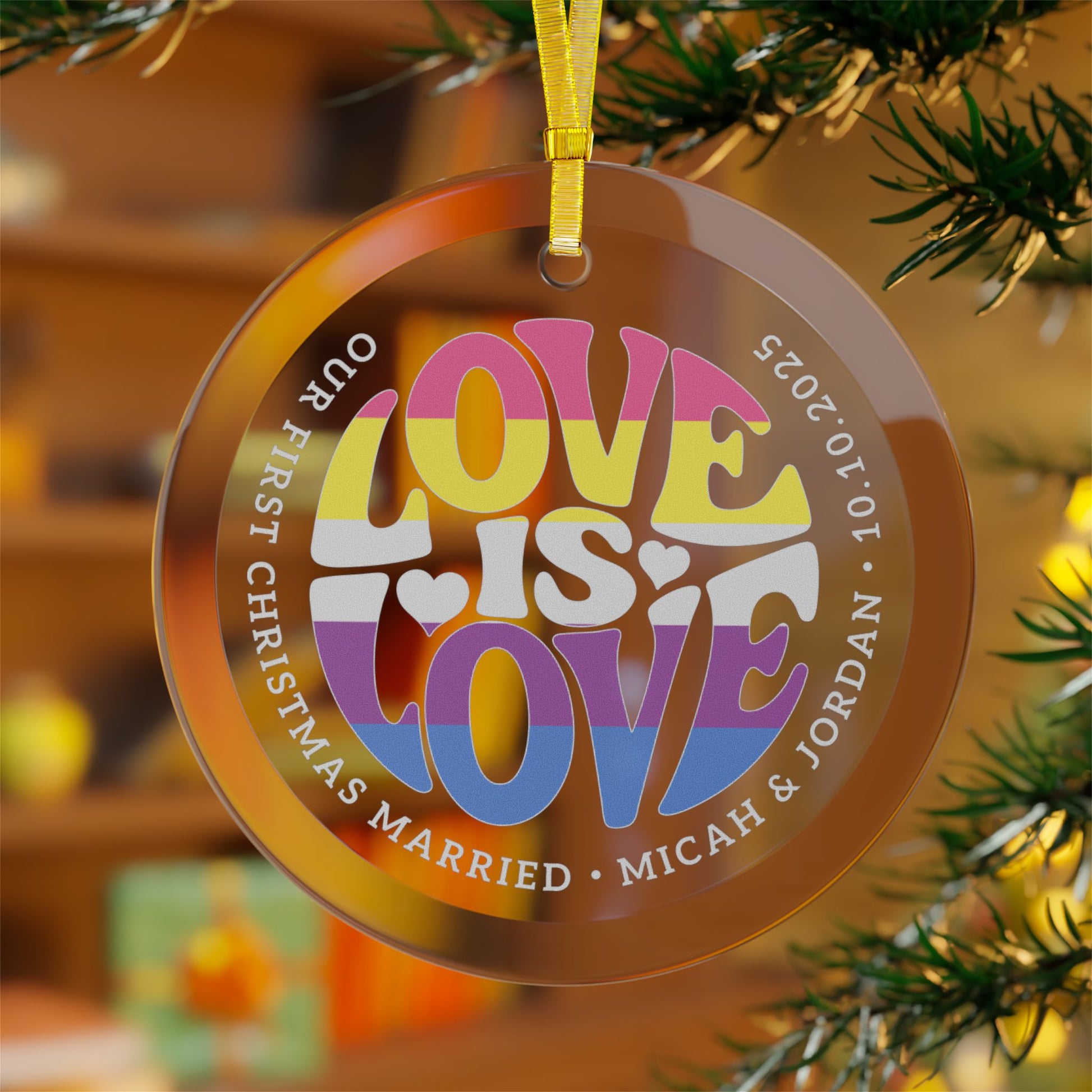 Custom Glass Love is Love Bigender Pride 3.5" Circle Ornaments