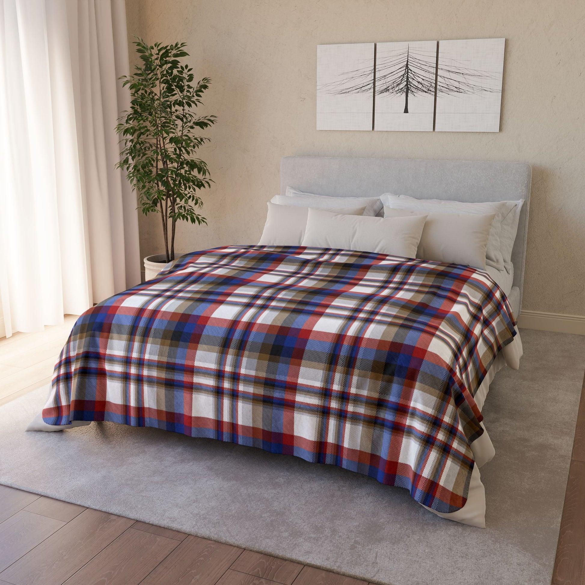 White, Red & Blue Gurnee IL Plaid Fleece Sherpa Blanket