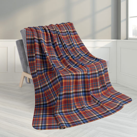 60" × 80" Red, Blue & Orange Ohio Plaid Fleece Sherpa Blanket
