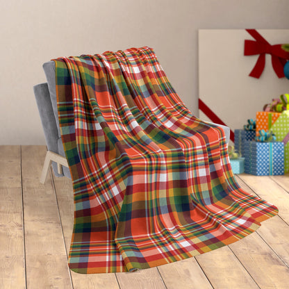 60" × 80" Grey Christmas Orange & Blue Denver CO Plaid Fleece Sherpa Blanket