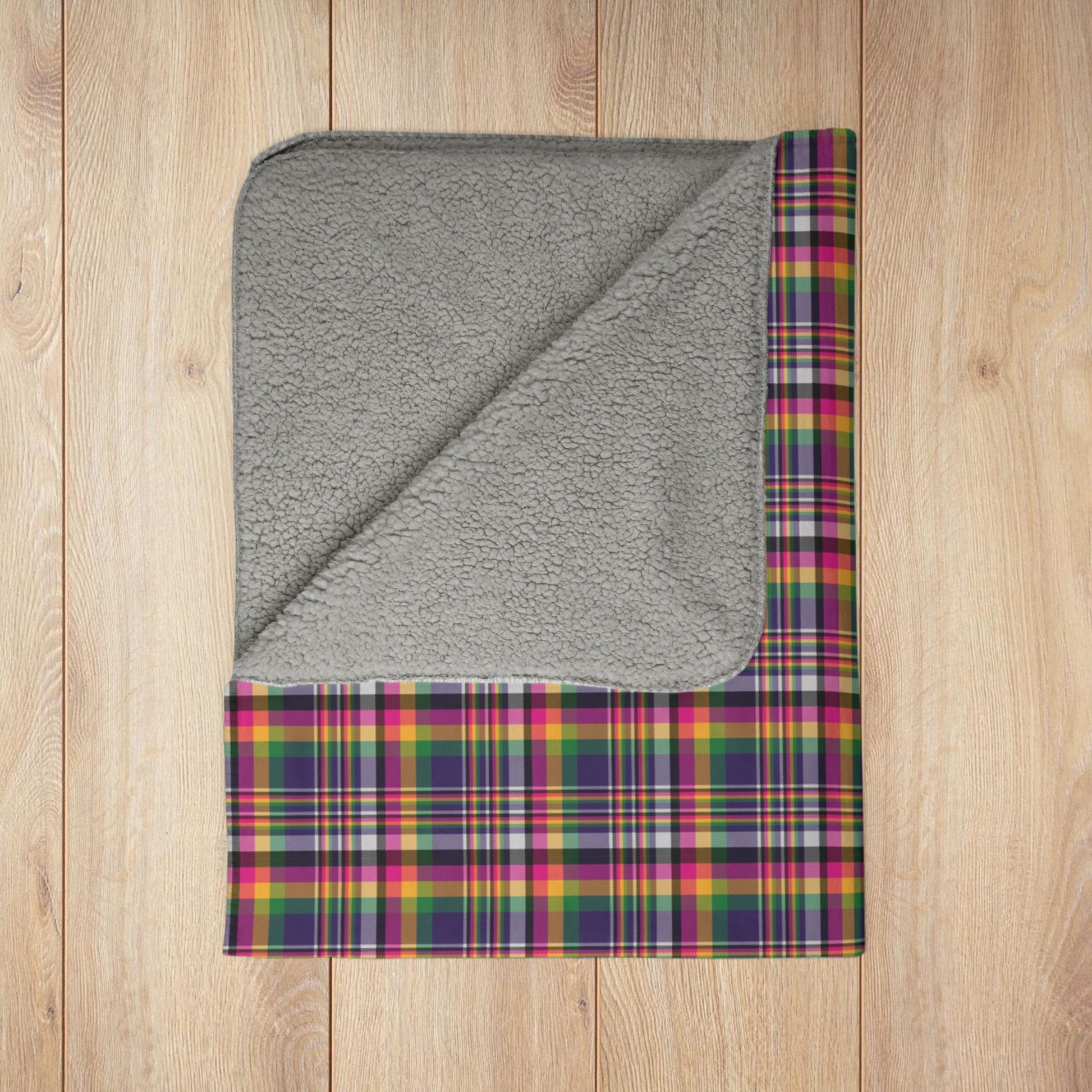Mardi Gras Pink Plaid Fleece Sherpa Blanket