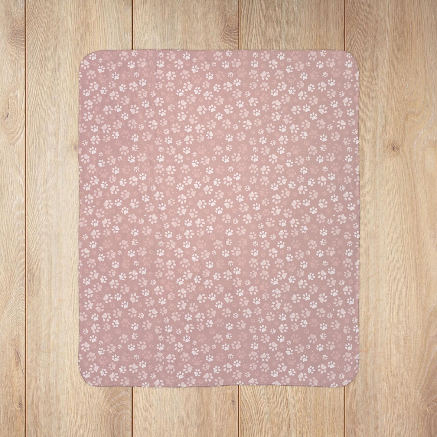 Peachy Paw Prints Fleece Sherpa Blanket