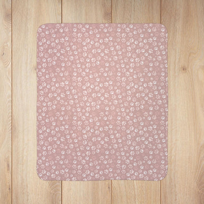 Peachy Paw Prints Fleece Sherpa Blanket