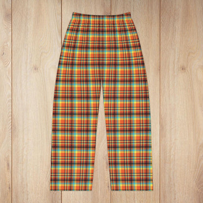 Women’s Orange, Teal & Yellow Santa Claus IN Plaid Pajama Pants