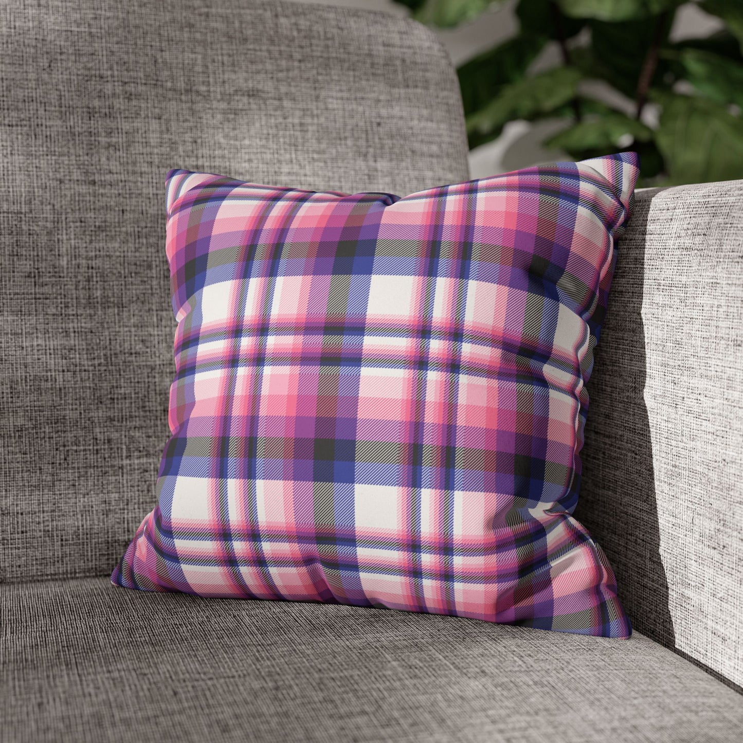 Genderfluid Plaid Faux-Suede Throw Pillow Cover