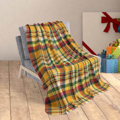 50" × 60" Christmas Green & Gold Green Bay WI Plaid Fleece Sherpa Blanket