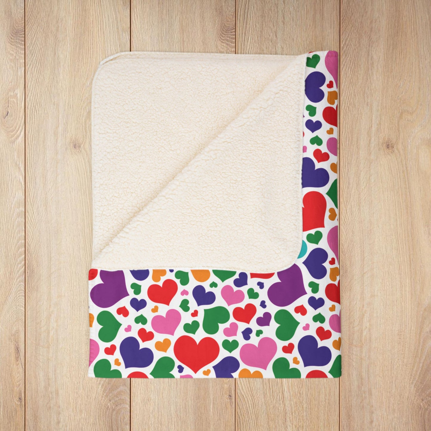 Gilbert Baker Rainbow Pride Valentine’s Day Hearts White Fleece Sherpa Blanket