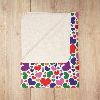 Gilbert Baker Rainbow Pride Valentine’s Day Hearts White Fleece Sherpa Blanket