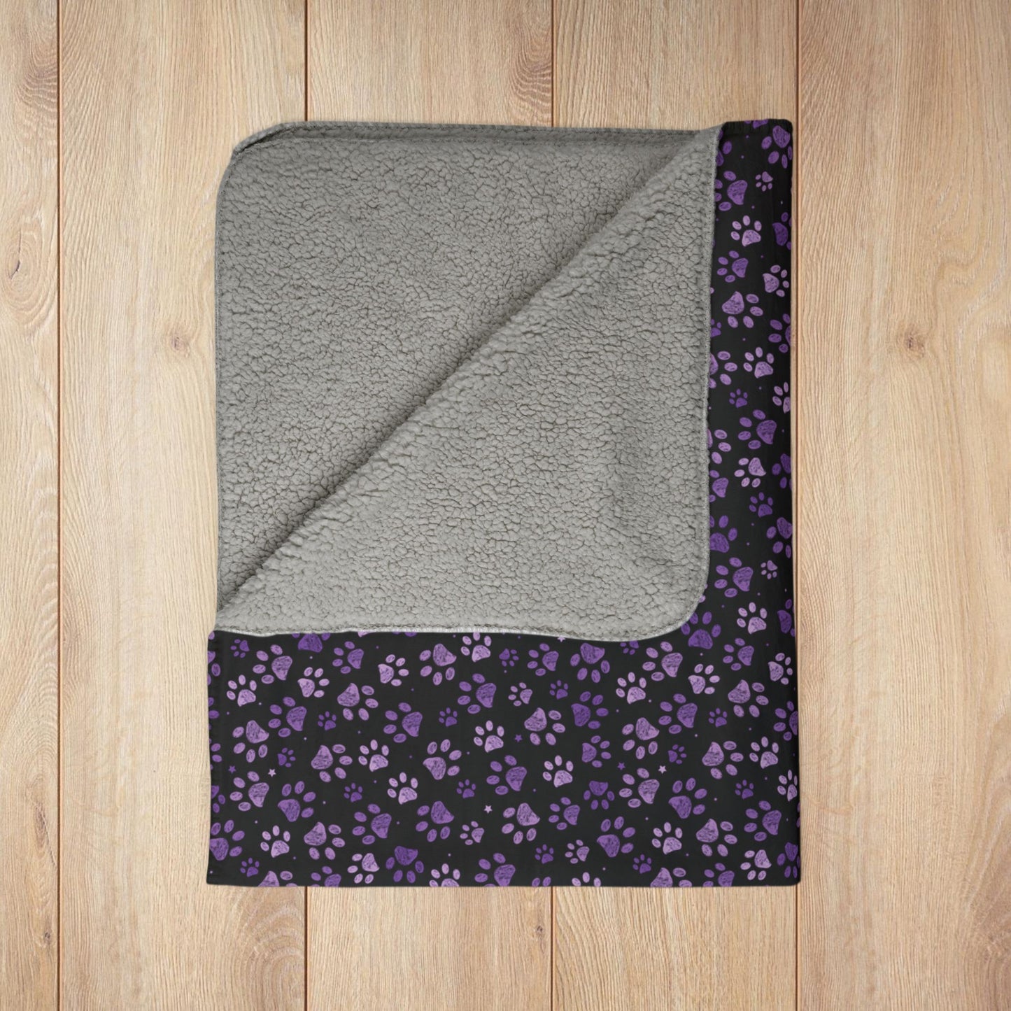 Purple Paw Prints Black Fleece Sherpa Blanket
