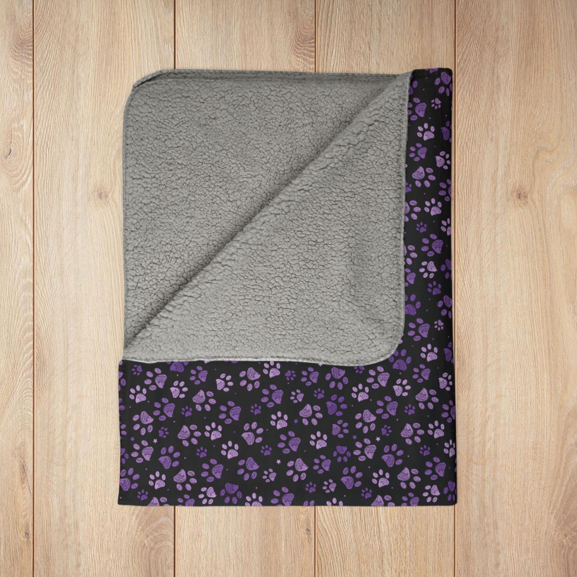 Purple Paw Prints Black Fleece Sherpa Blanket