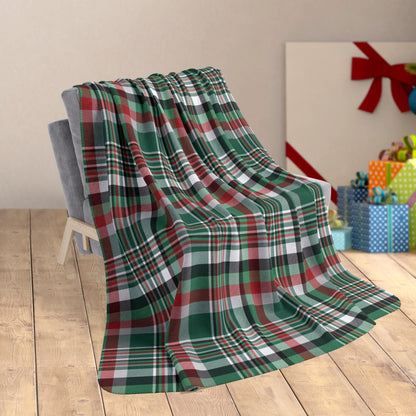 60" × 80" Christmas Green & Black New York NY Plaid Fleece Sherpa Blanket