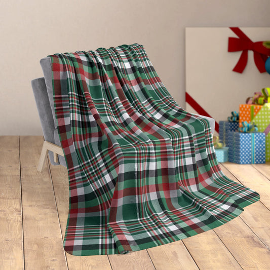 60" × 80" Christmas Green & White New York NY Plaid Fleece Sherpa Blanket