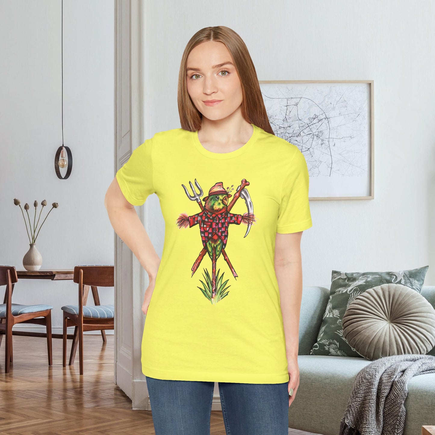 Scarecrow Lovebird, Hand-Drawn & Hand-Colored Tee