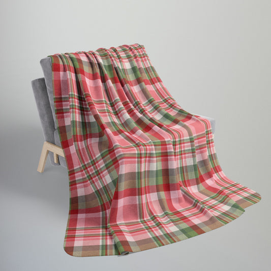 Christmas Pink & Red Plaid Fleece Sherpa Blanket