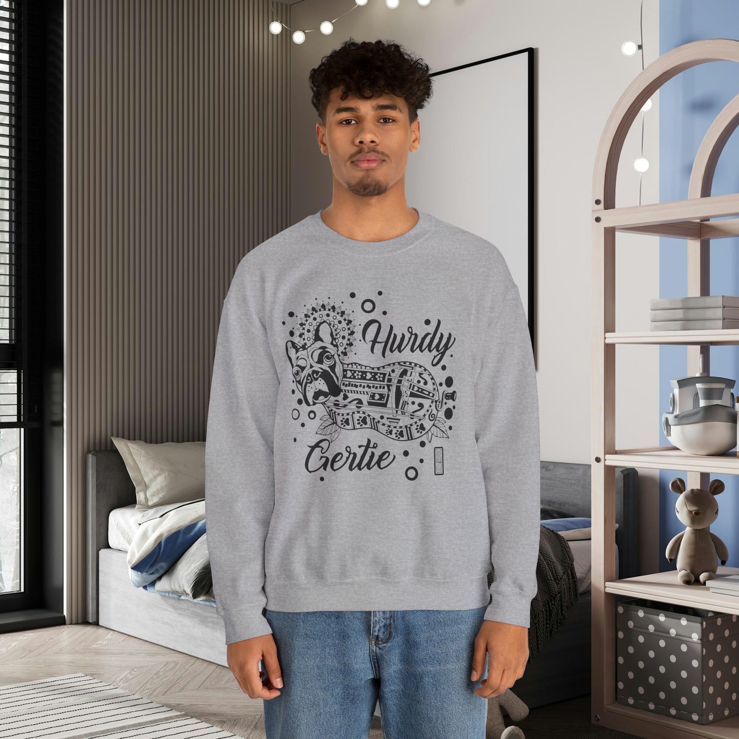 Hurdy Gertie Crew Neck Sweatshirt, Frenchton Dog Line Art Sweat Shirt