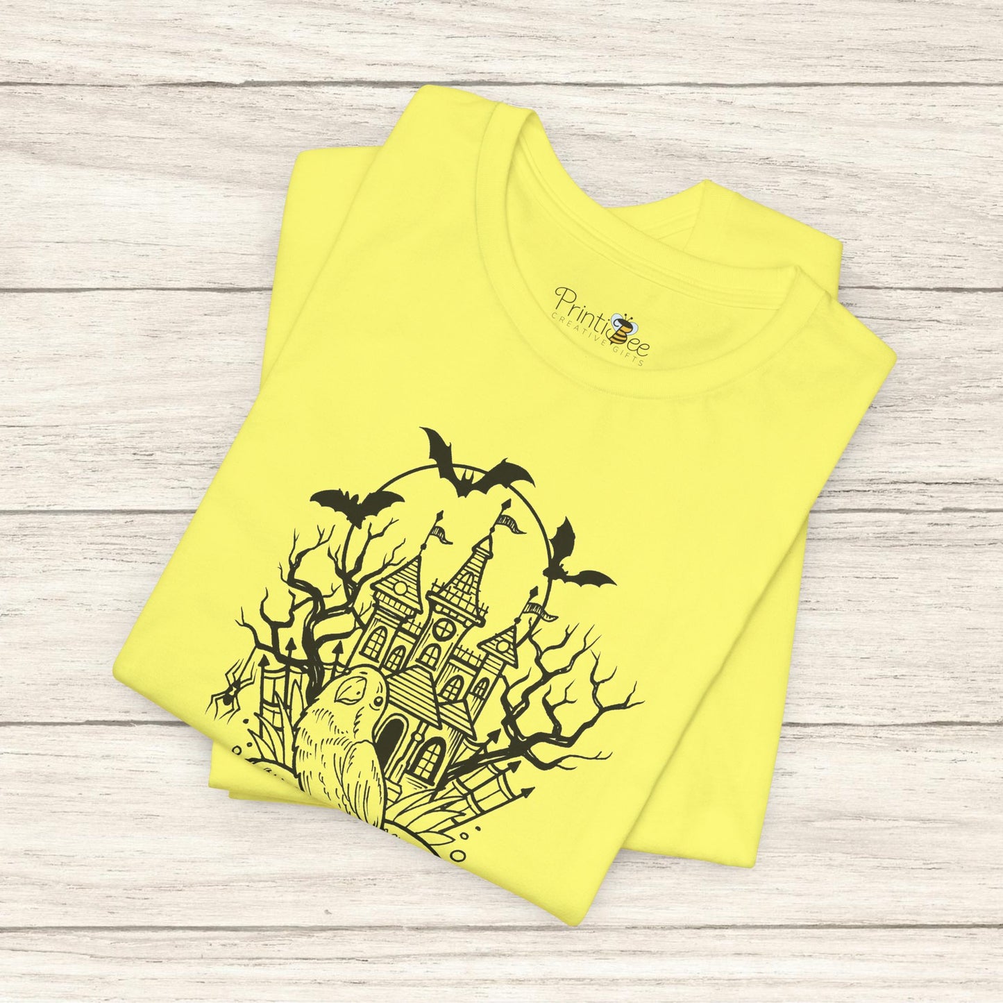 Lovebird on a Spell Book by a Haunted House, Line Art Tee