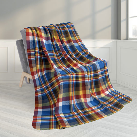 60" × 80" Grey Brown, Red & Blue Sandusky OH Plaid Fleece Sherpa Blanket