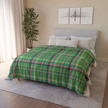 Christmas MCM Green Plaid Fleece Sherpa Blanket
