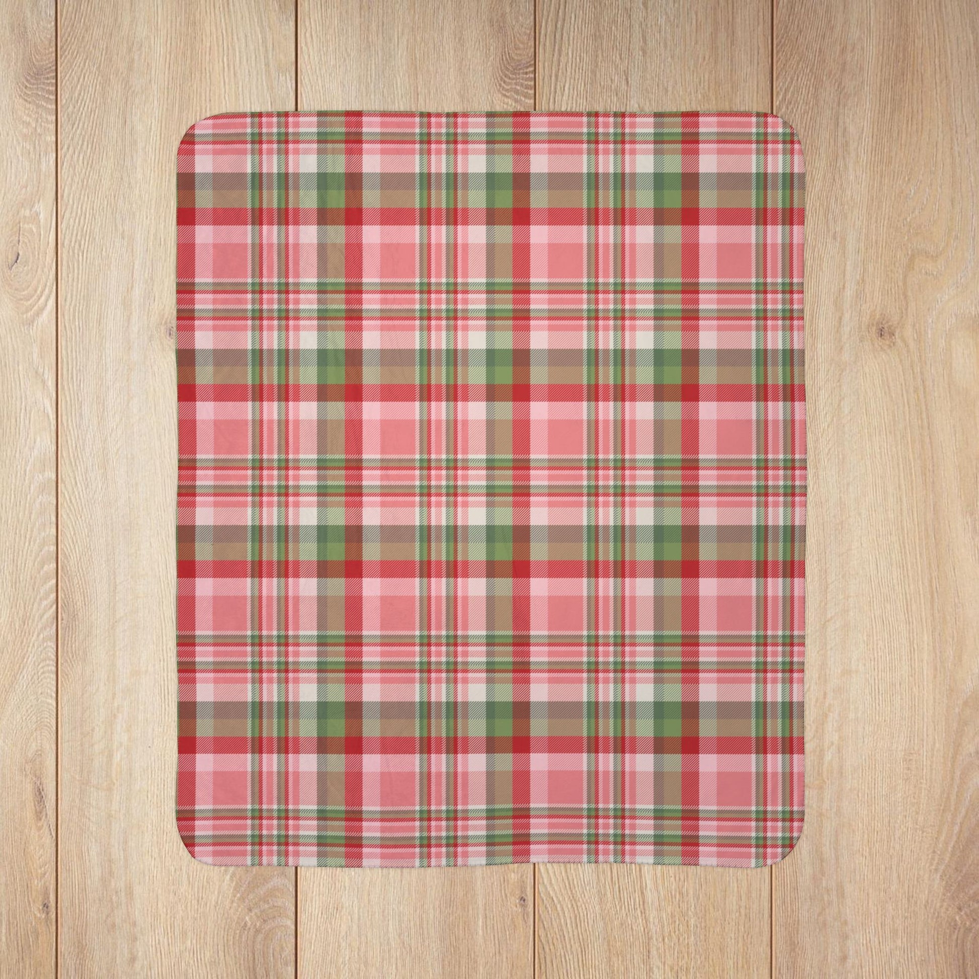 Christmas Pink & Red Plaid Fleece Sherpa Blanket