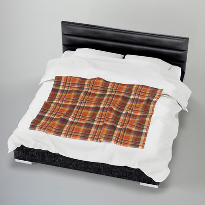 Autumn Burnt Orange Plaid Velveteen Plush Blanket
