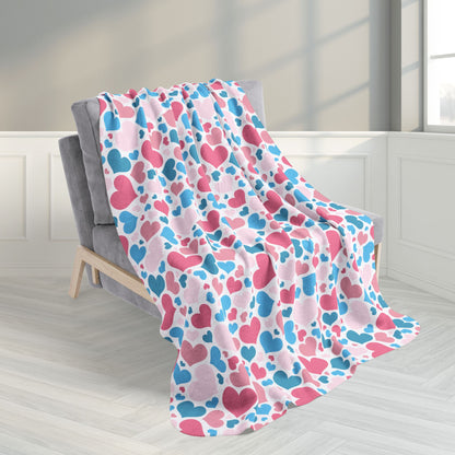 50" × 60" Transgender Pride Valentine’s Day Hearts White Fleece Sherpa Blanket