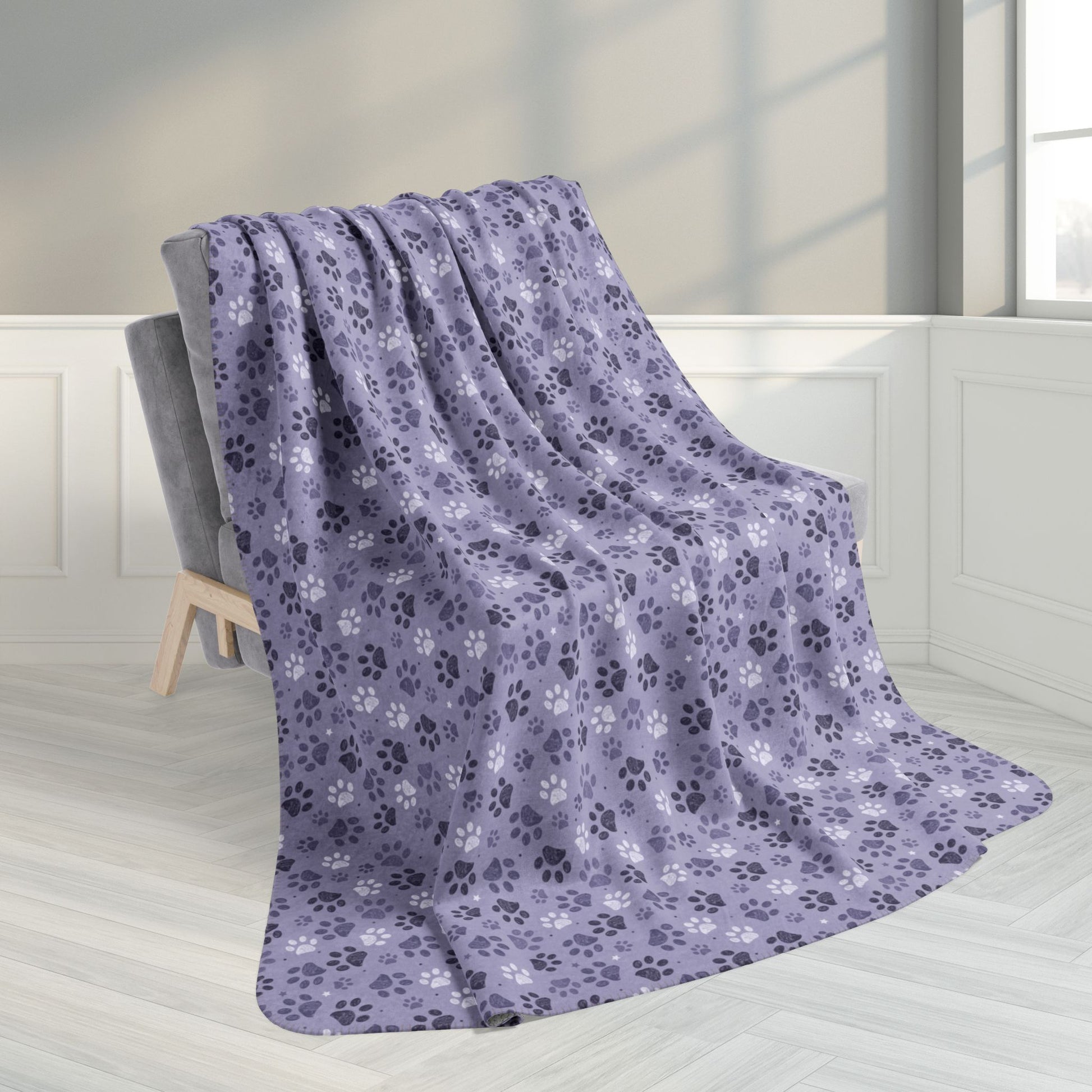 60" × 80" Lavender Paw Prints Fleece Sherpa Blanket