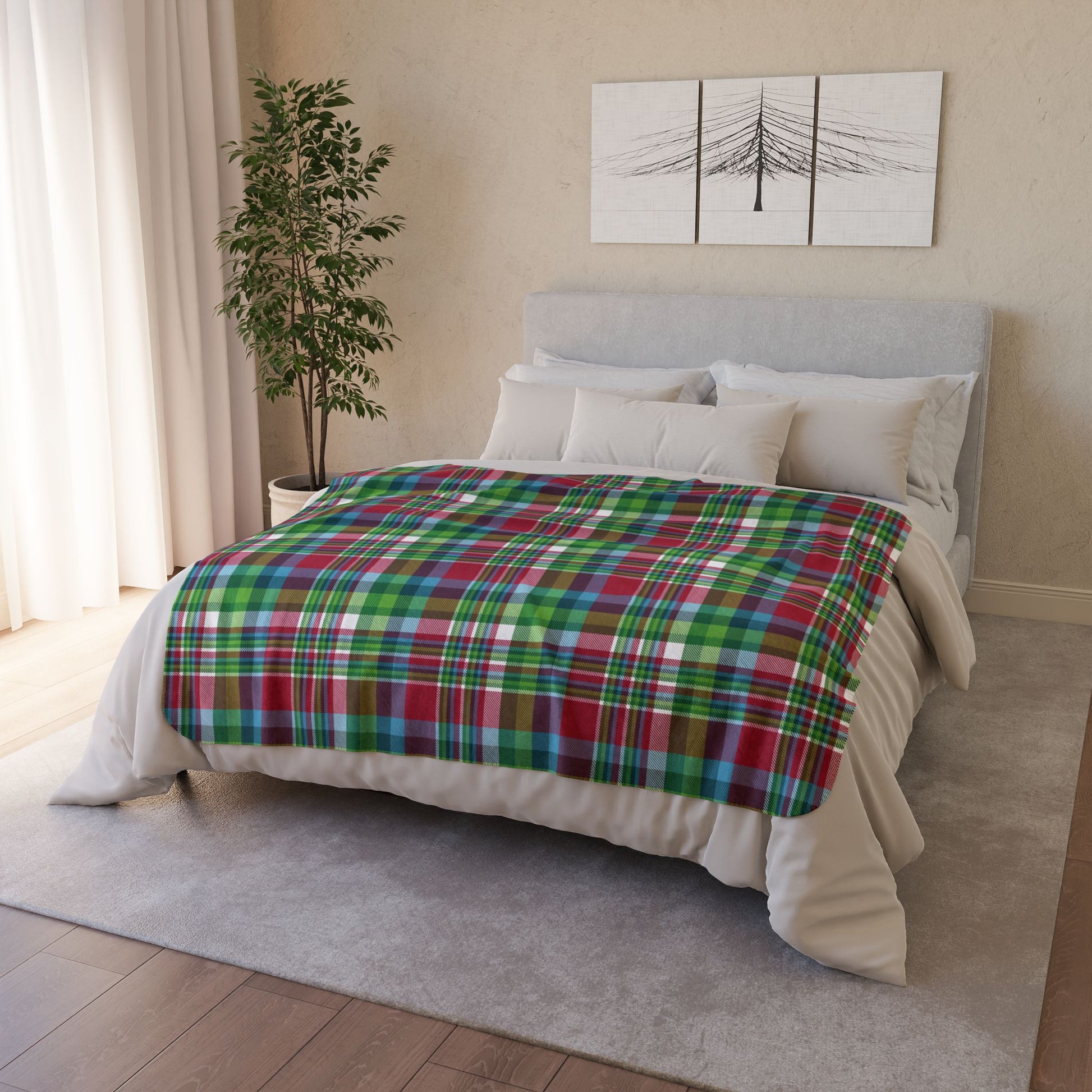 Christmas Winter Plaid Fleece Sherpa Blanket