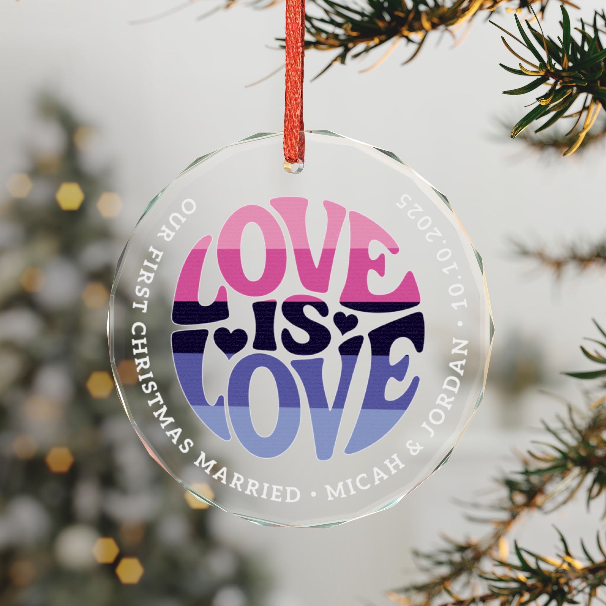 Custom Crystal Love is Love Omnisexual Pride 3" Circle Ornament