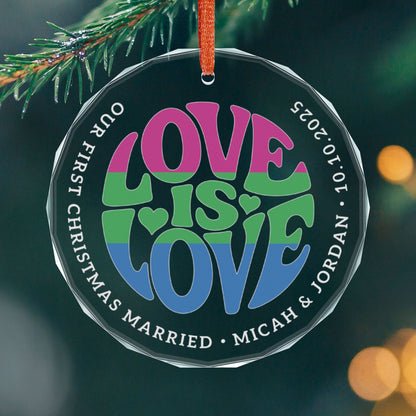 Round One size Custom Crystal Love is Love Polysexual Pride 3" Circle Ornament