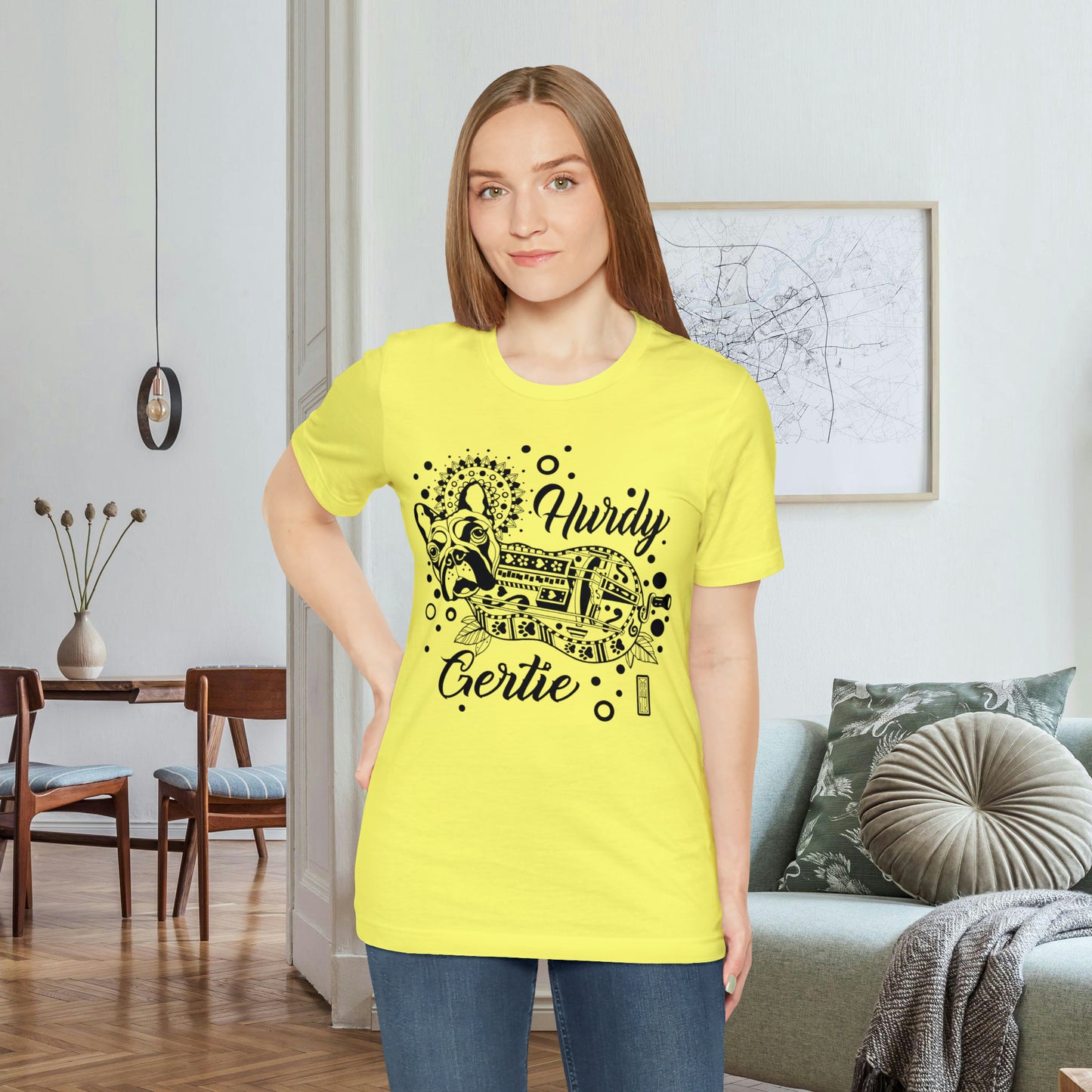 Hurdy Gertie Tee, Chemise Frenchton Dog Line Art