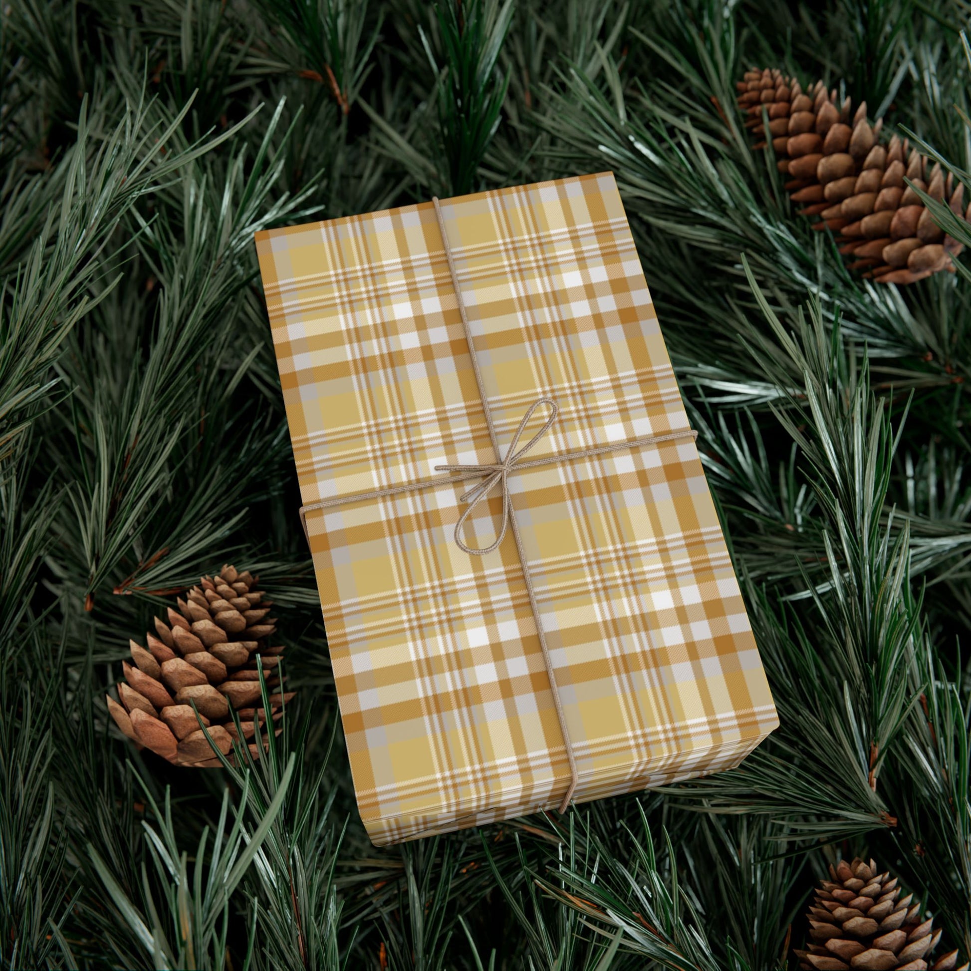 Christmas Gold & Grey Plaid Gift Wrapping Paper Roll