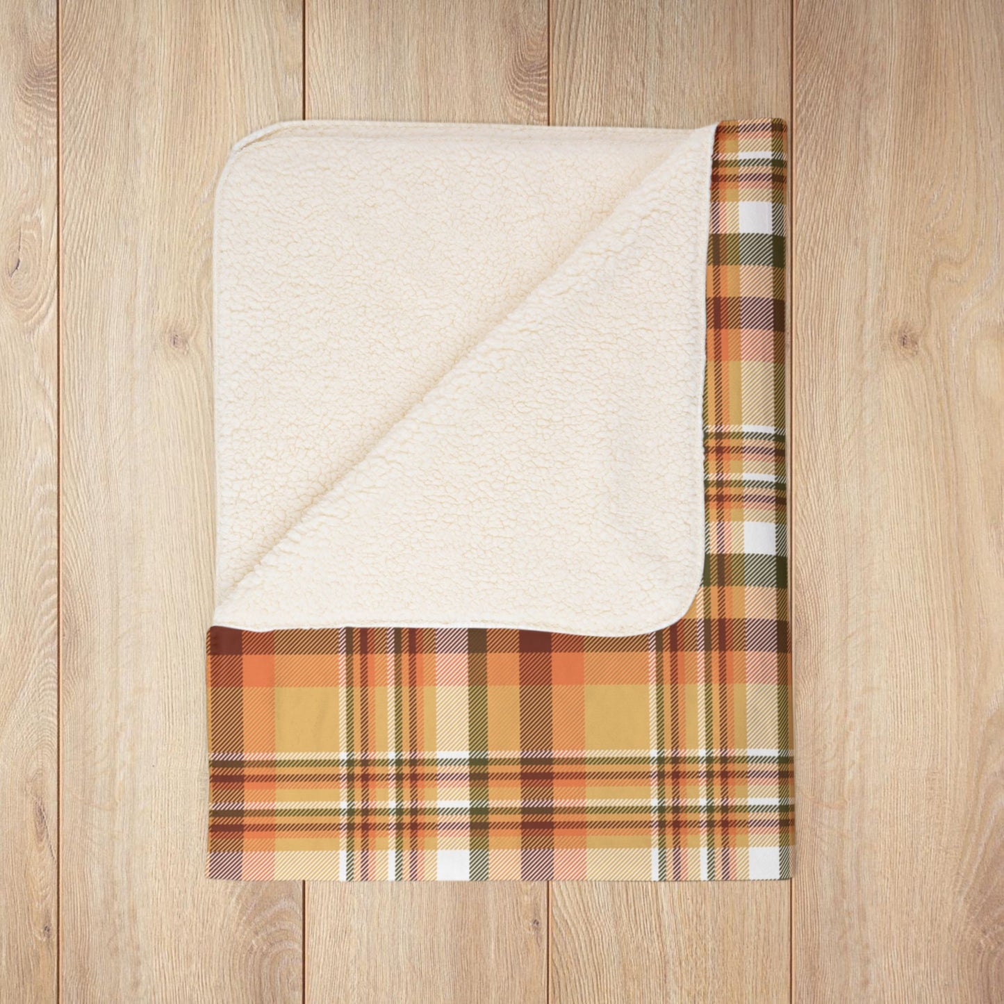 Autumn Tan Plaid Fleece Sherpa Blanket