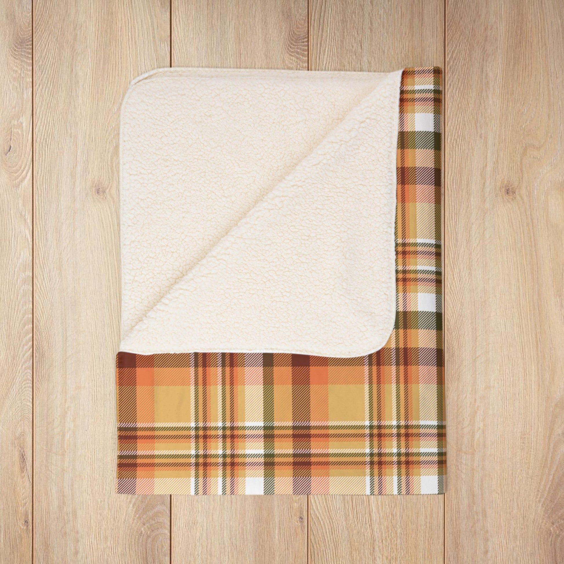 Autumn Tan Plaid Fleece Sherpa Blanket