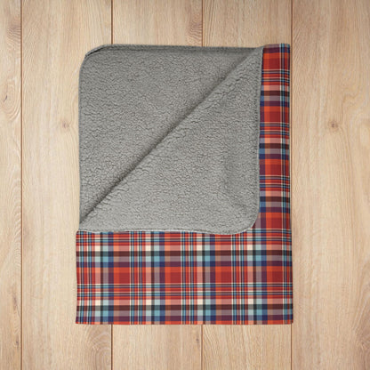 Red, Orange & Cream Ohio Plaid Fleece Sherpa Blanket