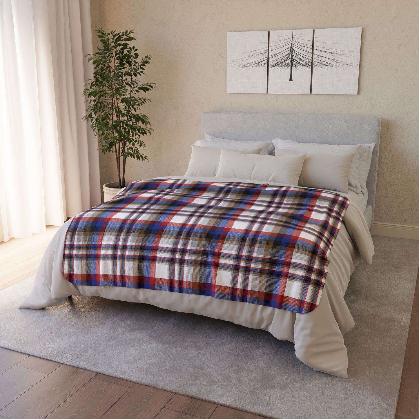 White, Red & Blue Gurnee IL Plaid Fleece Sherpa Blanket
