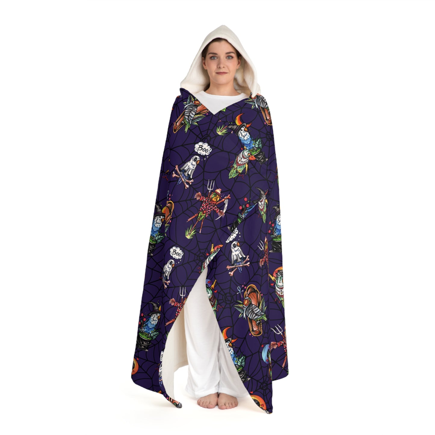 Halloween Lovebirds Hooded Sherpa Fleece Blanket