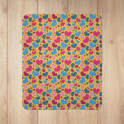Pansexual Pride Valentine’s Day Hearts Yellow Fleece Sherpa Blanket