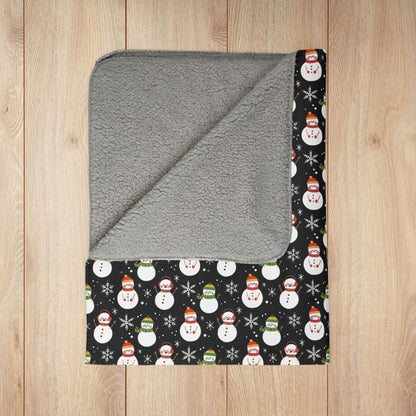 Kwanzaa Snowman Black Fleece Sherpa Blanket