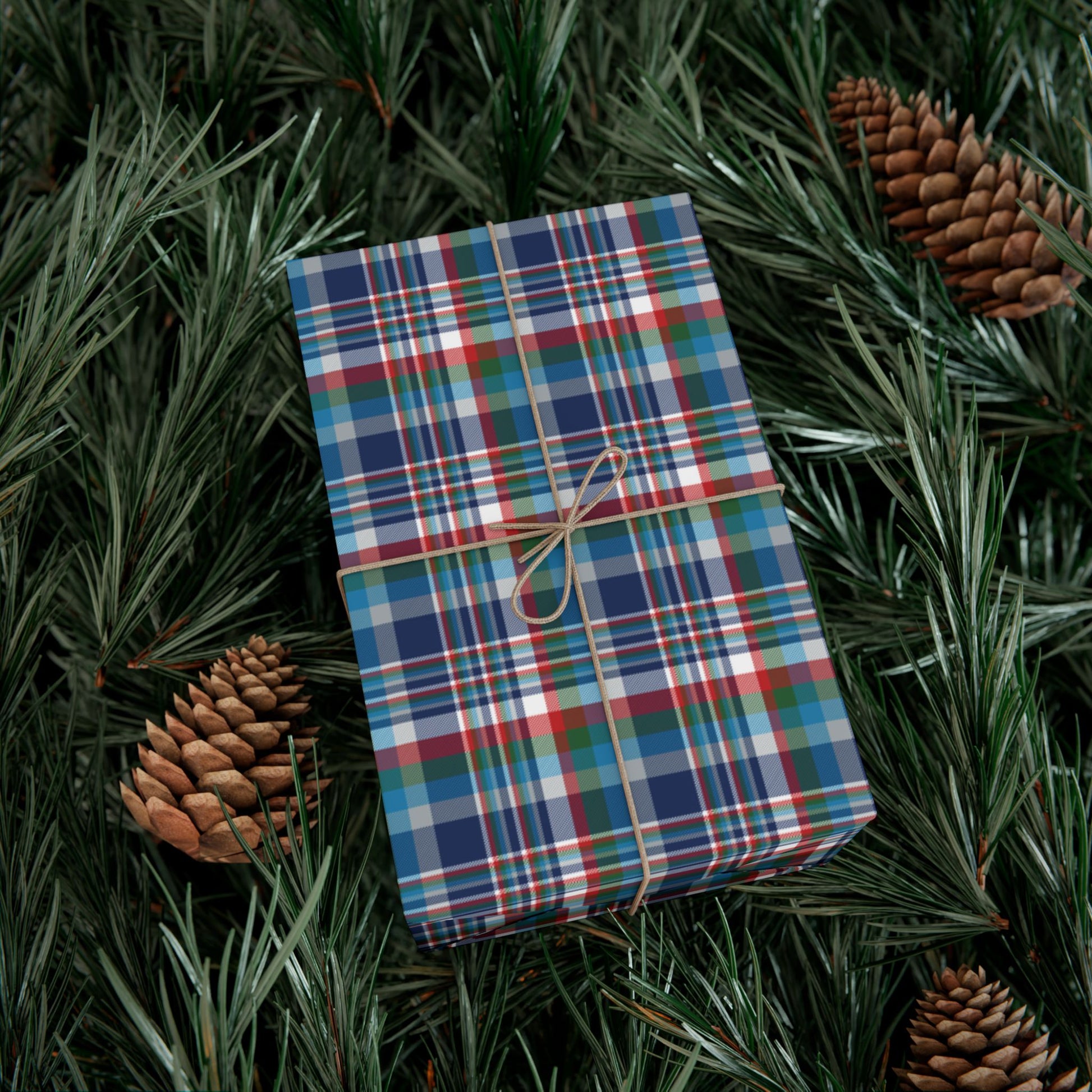 Christmas Blue & White Indianapolis IN Plaid Gift Wrapping Paper Roll