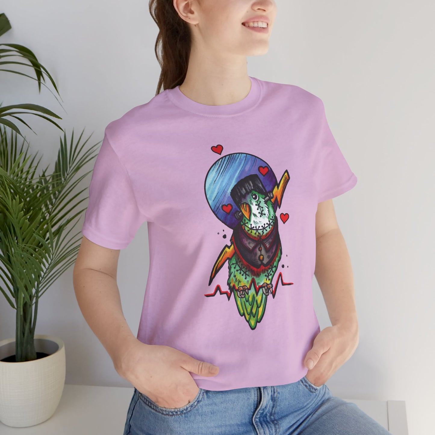 Frankenstein Lovebird, Hand-Drawn & Hand-Colored Tee