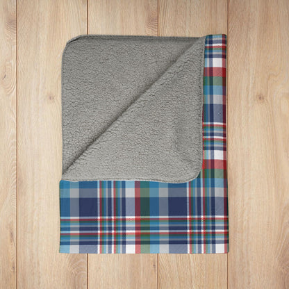 Christmas Blue & White Indianapolis IN Plaid Fleece Sherpa Blanket