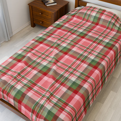Christmas Pink & Red Plaid Velveteen Plush Blanket