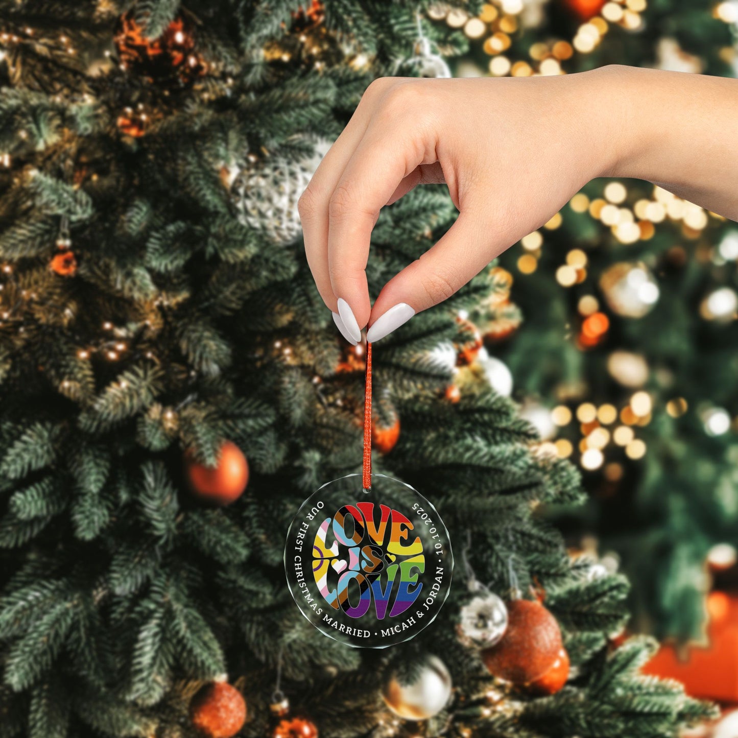 Custom Crystal Love is Love Intersex-Inclusive Progress Rainbow Pride 3" Circle Ornament