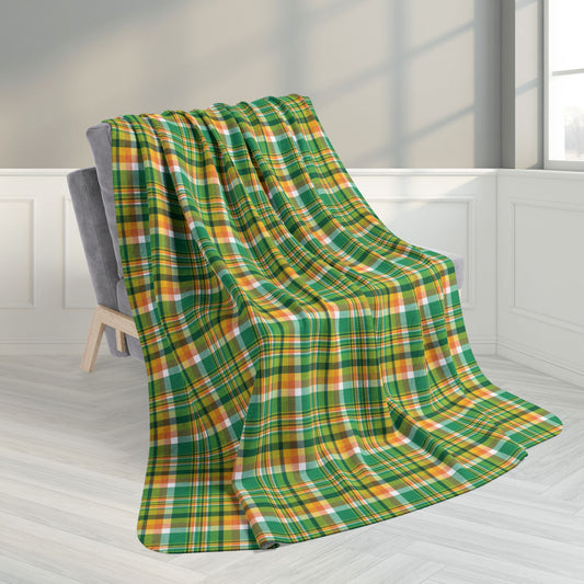 60" × 80" Grey St. Patrick's Day Green & Orange Plaid Fleece Sherpa Blanket