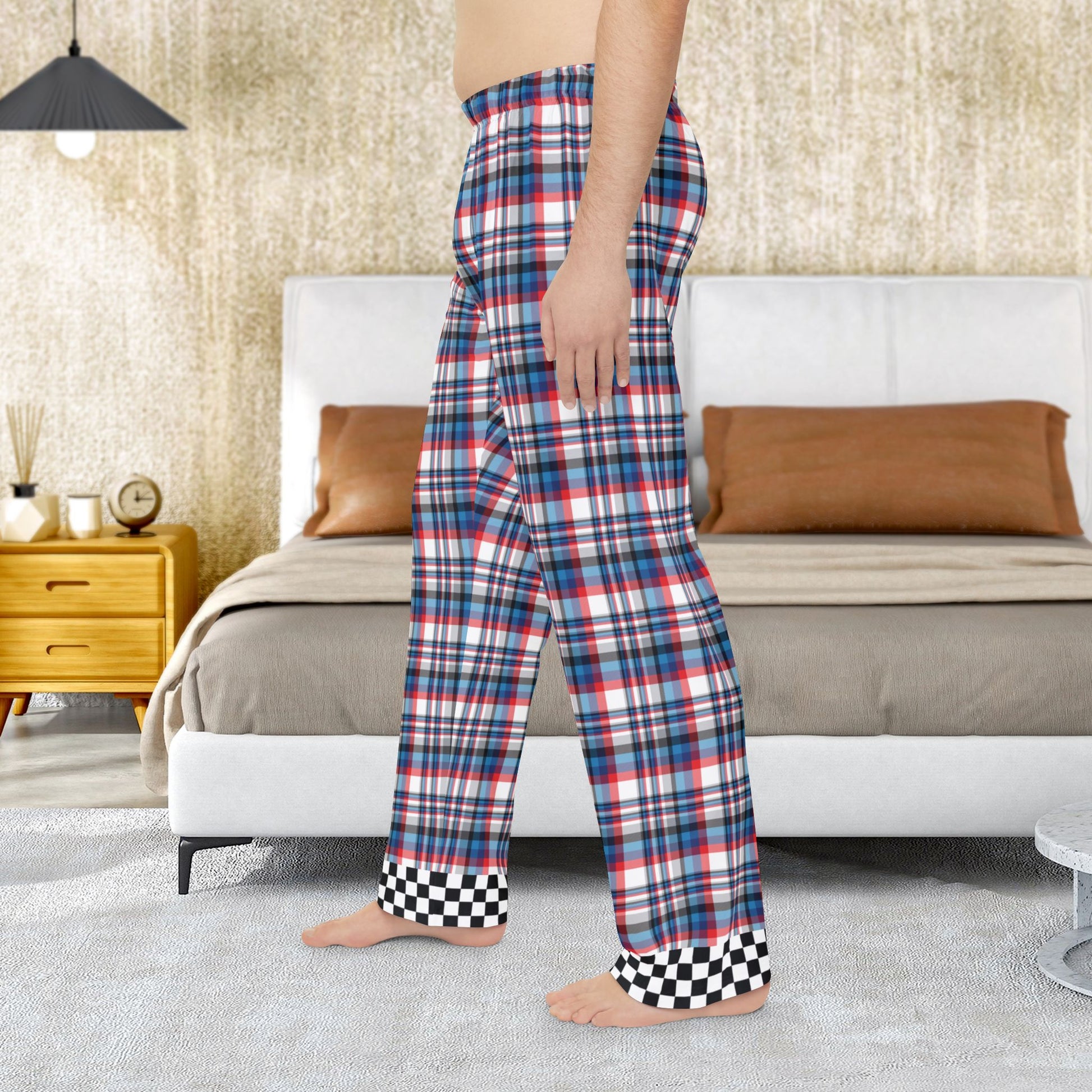 Men’s White, Red, Blue & Grey Plaid with Checkered Edge Ohio Pajama Pants