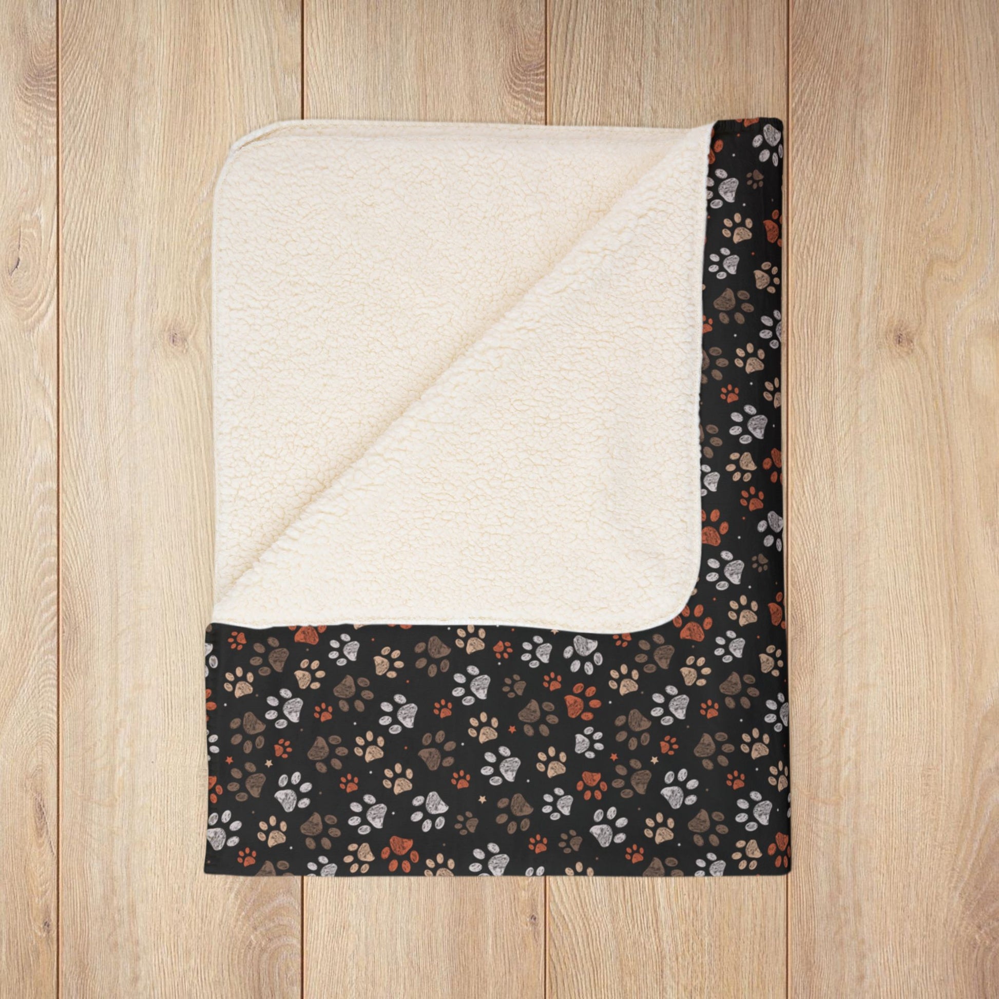 Brown Paw Prints Black Fleece Sherpa Blanket
