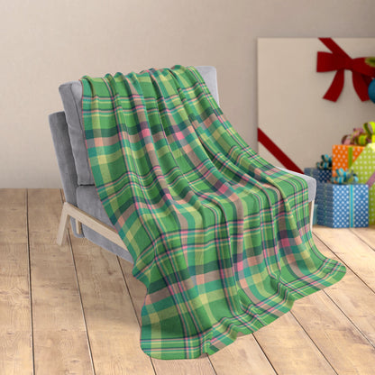 50" × 60" Christmas MCM Green Plaid Fleece Sherpa Blanket