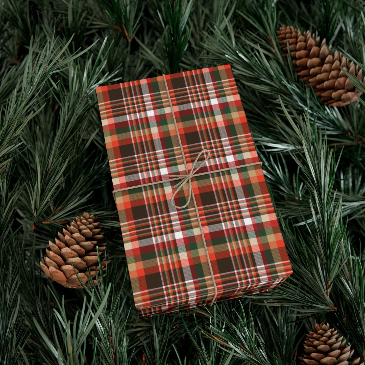 Christmas Brown & Orange Cleveland OH Plaid Gift Wrapping Paper Roll