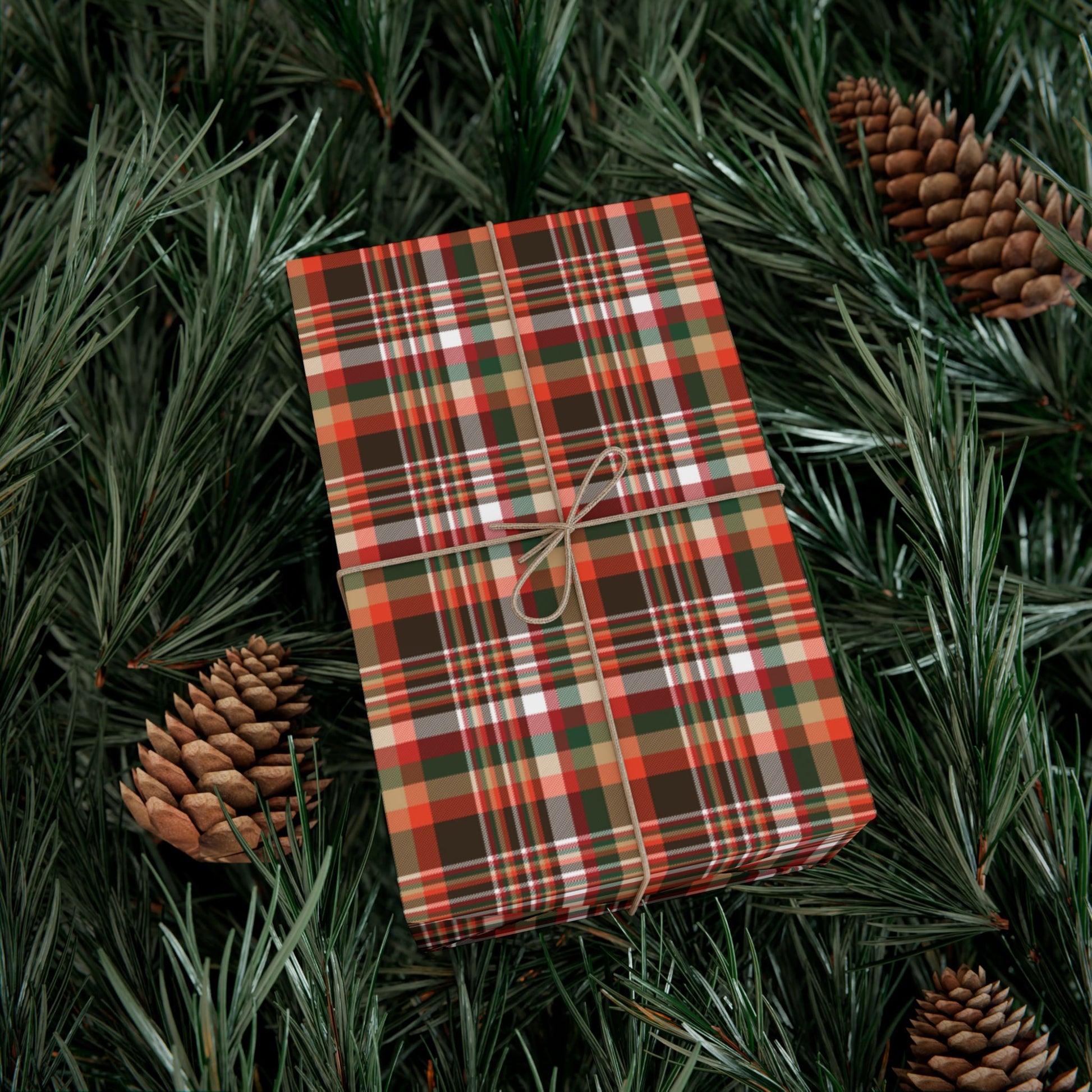 Christmas Brown & Orange Cleveland OH Plaid Gift Wrapping Paper Roll